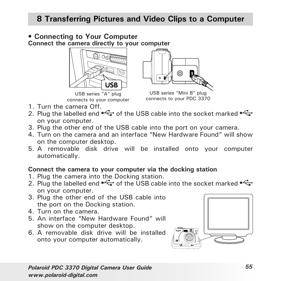 Connecting to your computer | Polaroid PDC 3370 User Manual | Page 55 / 69