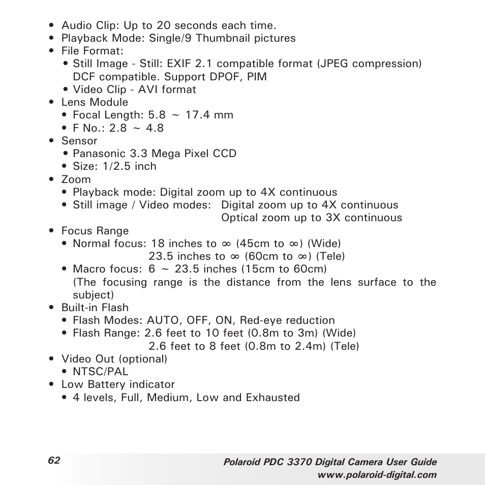 Polaroid PDC 3370 User Manual | Page 62 / 69