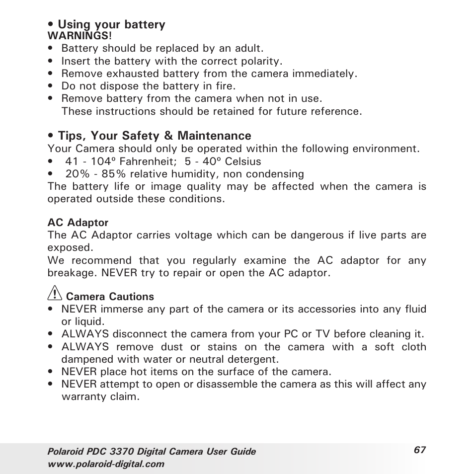 Polaroid PDC 3370 User Manual | Page 67 / 69