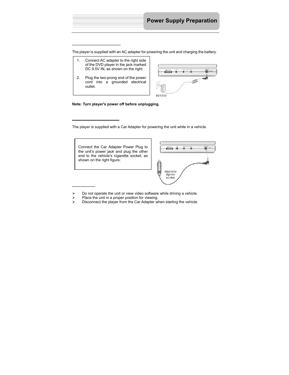 Power supply preparation | Polaroid PDM-2727 User Manual | Page 18 / 144