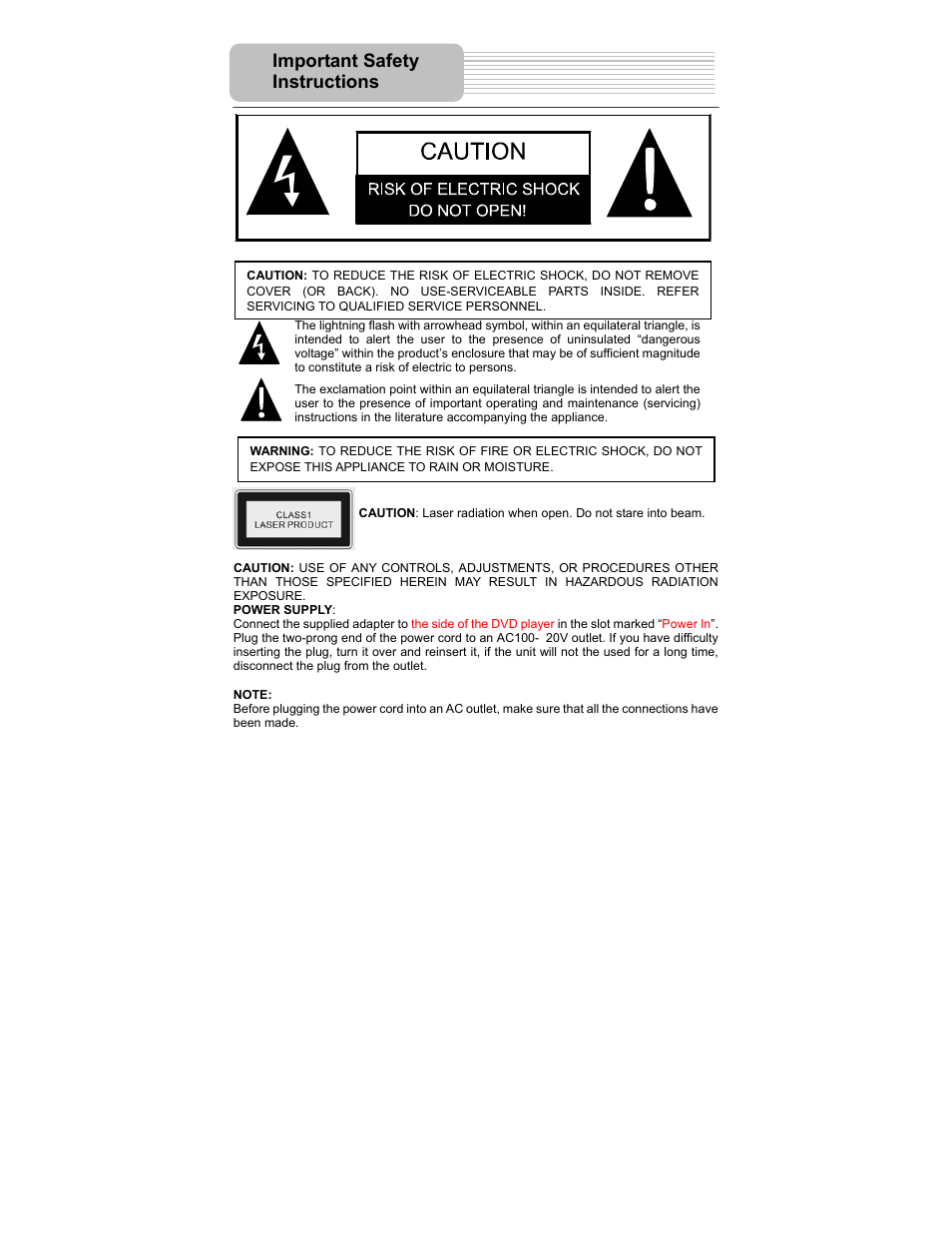 Important safety instructions | Polaroid PDM-2727 User Manual | Page 2 / 144