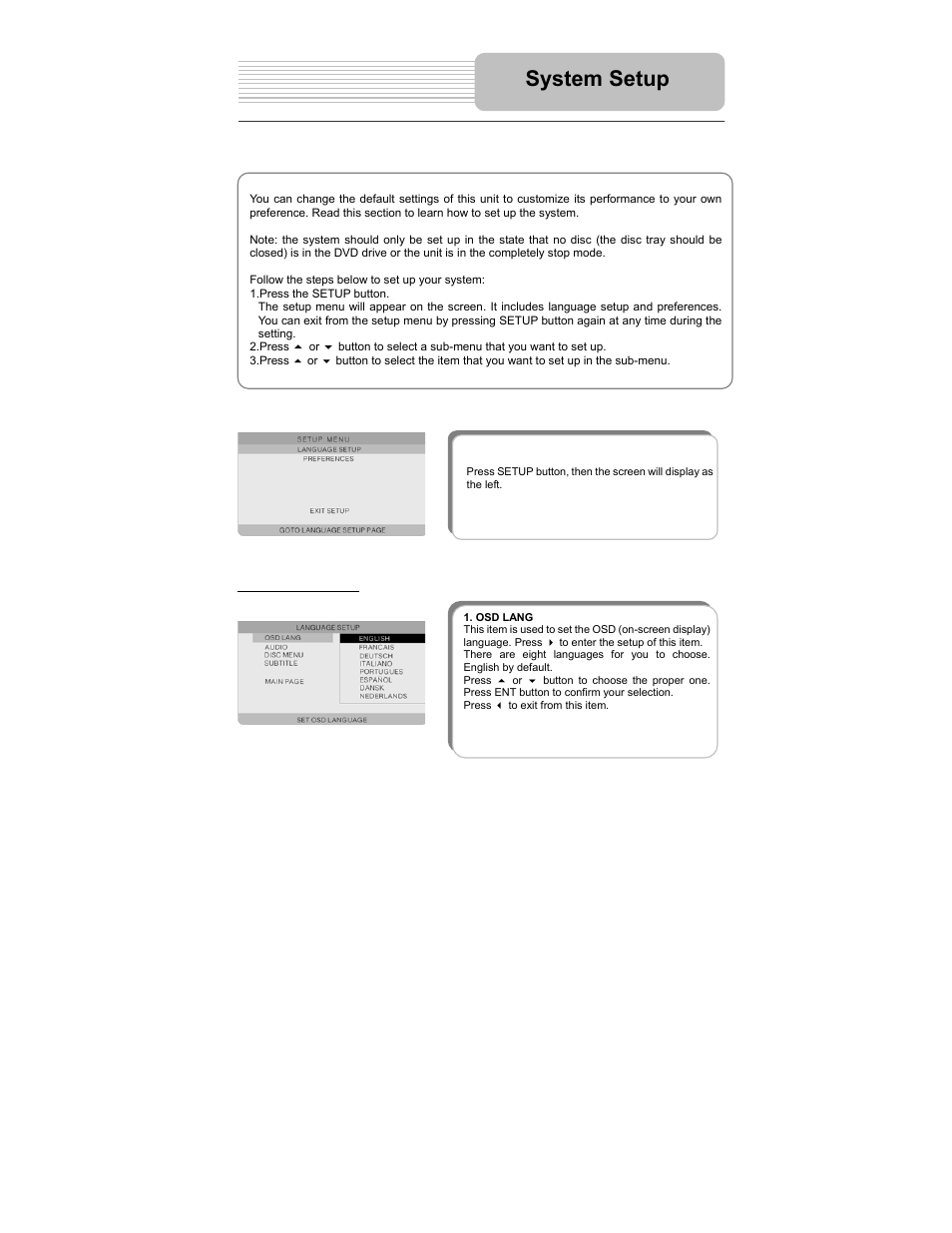 System setup | Polaroid PDM-2727 User Manual | Page 29 / 144