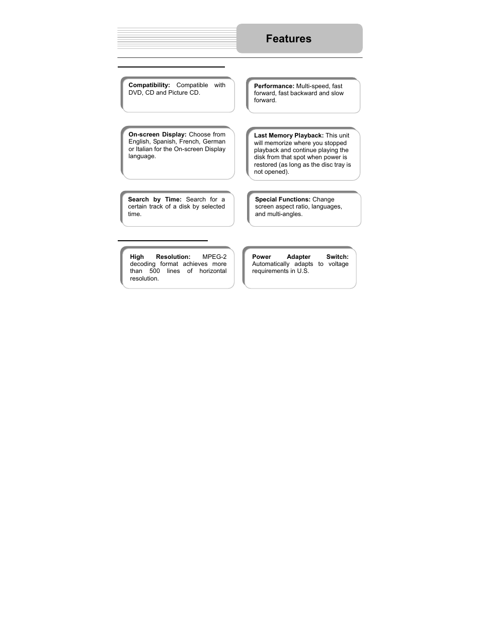 Features | Polaroid PDM-2727 User Manual | Page 5 / 144