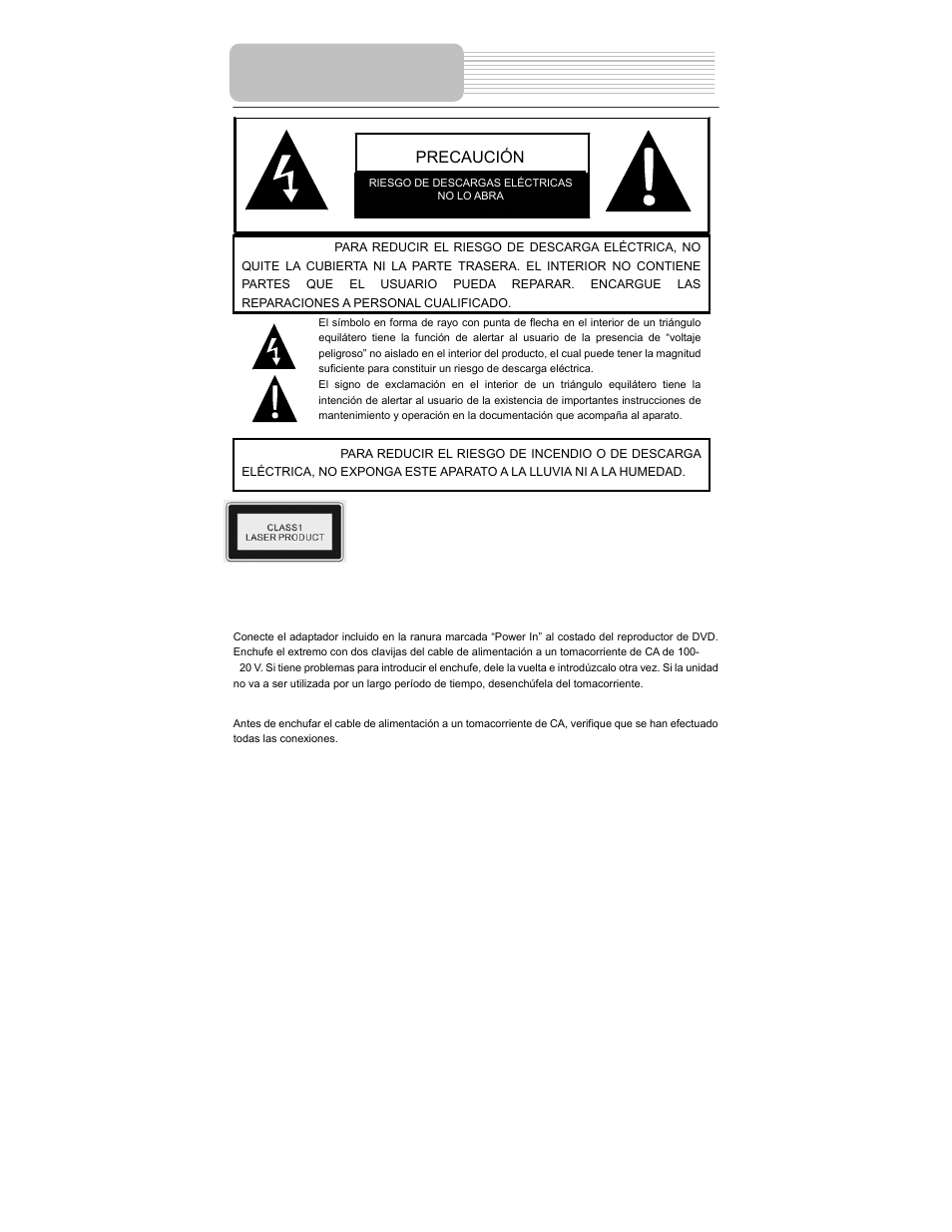 Instrucciones de seguridad importantes, Eléctricas, Precaución | Polaroid PDM-2727 User Manual | Page 50 / 144