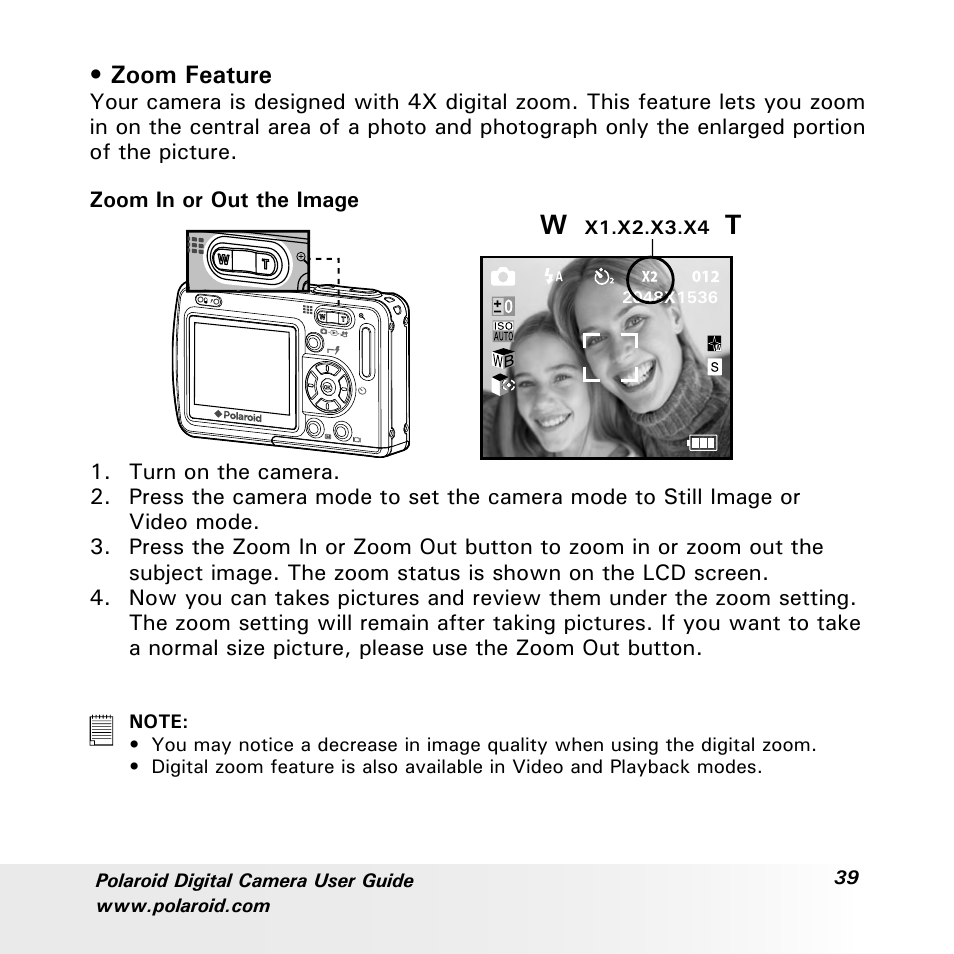 Zoom feature | Polaroid a600 User Manual | Page 39 / 84