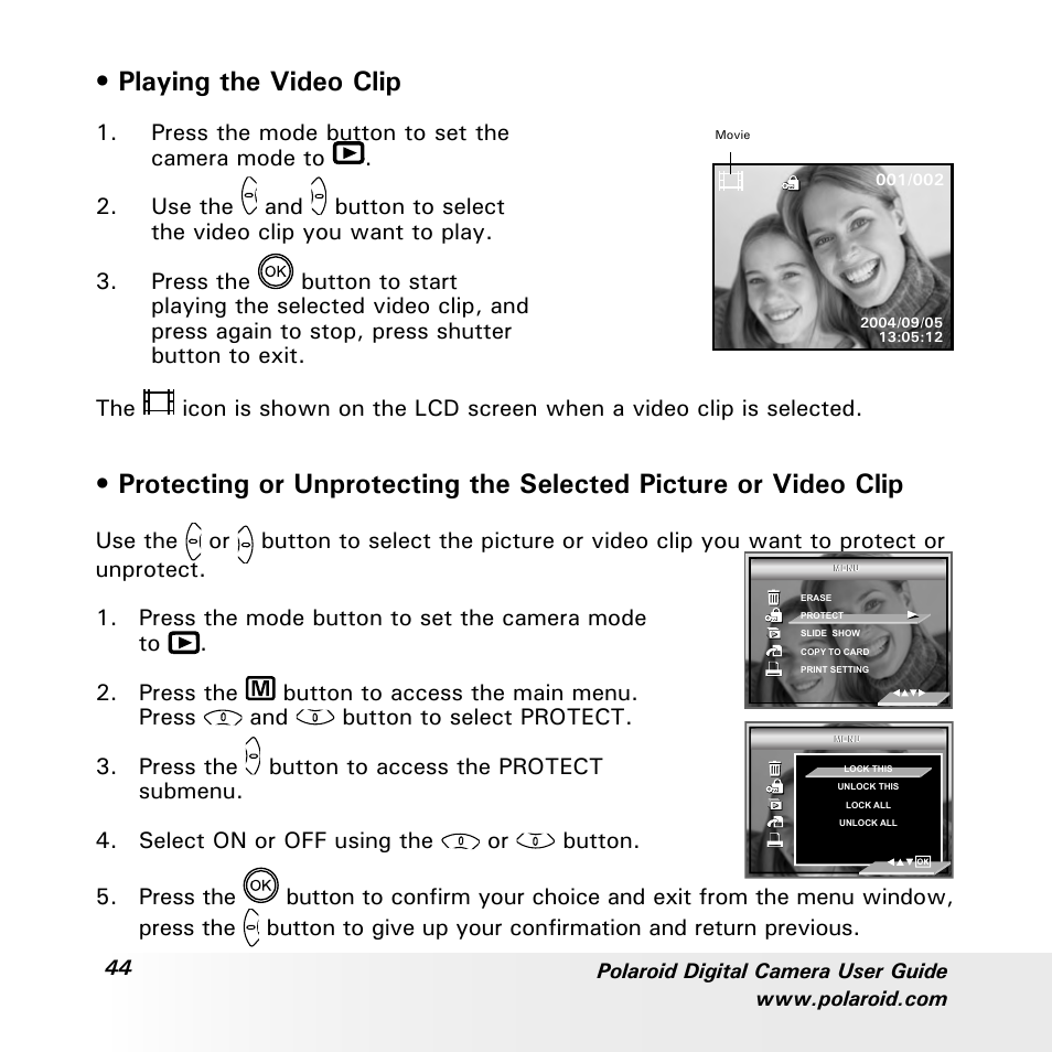 Playing the video clip | Polaroid a600 User Manual | Page 44 / 84