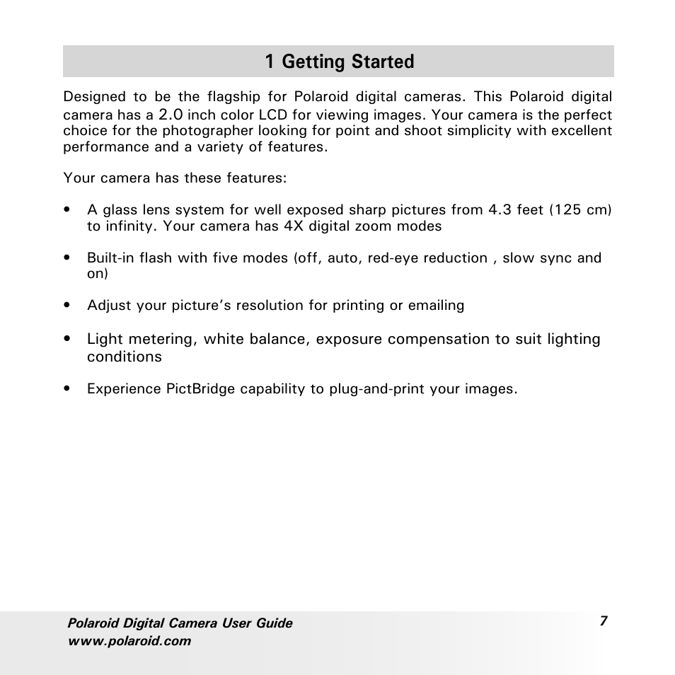 1 getting started | Polaroid a600 User Manual | Page 7 / 84