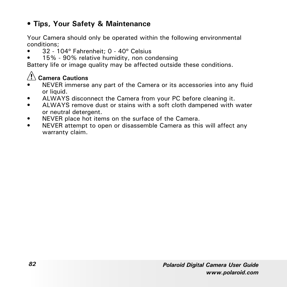 Tips, your safety & maintenance | Polaroid a600 User Manual | Page 82 / 84