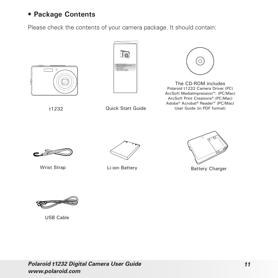 Package contents | Polaroid t1232 User Manual | Page 11 / 95