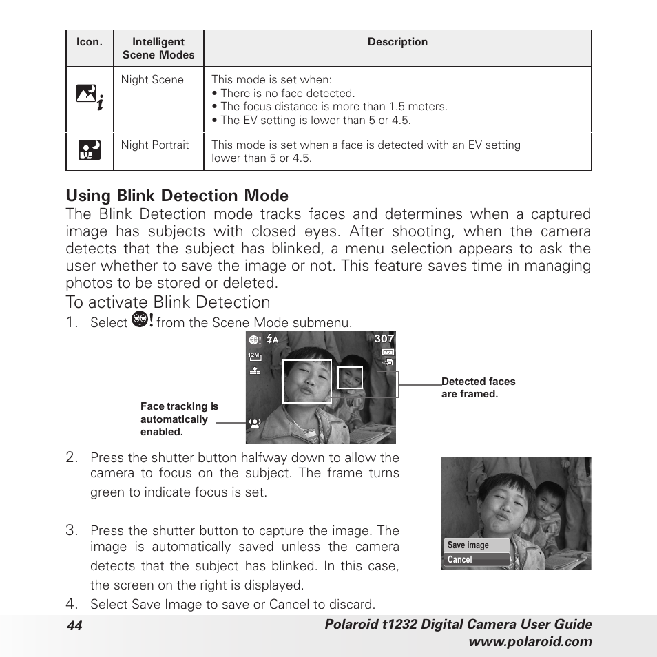 Using blink detection mode | Polaroid t1232 User Manual | Page 44 / 95