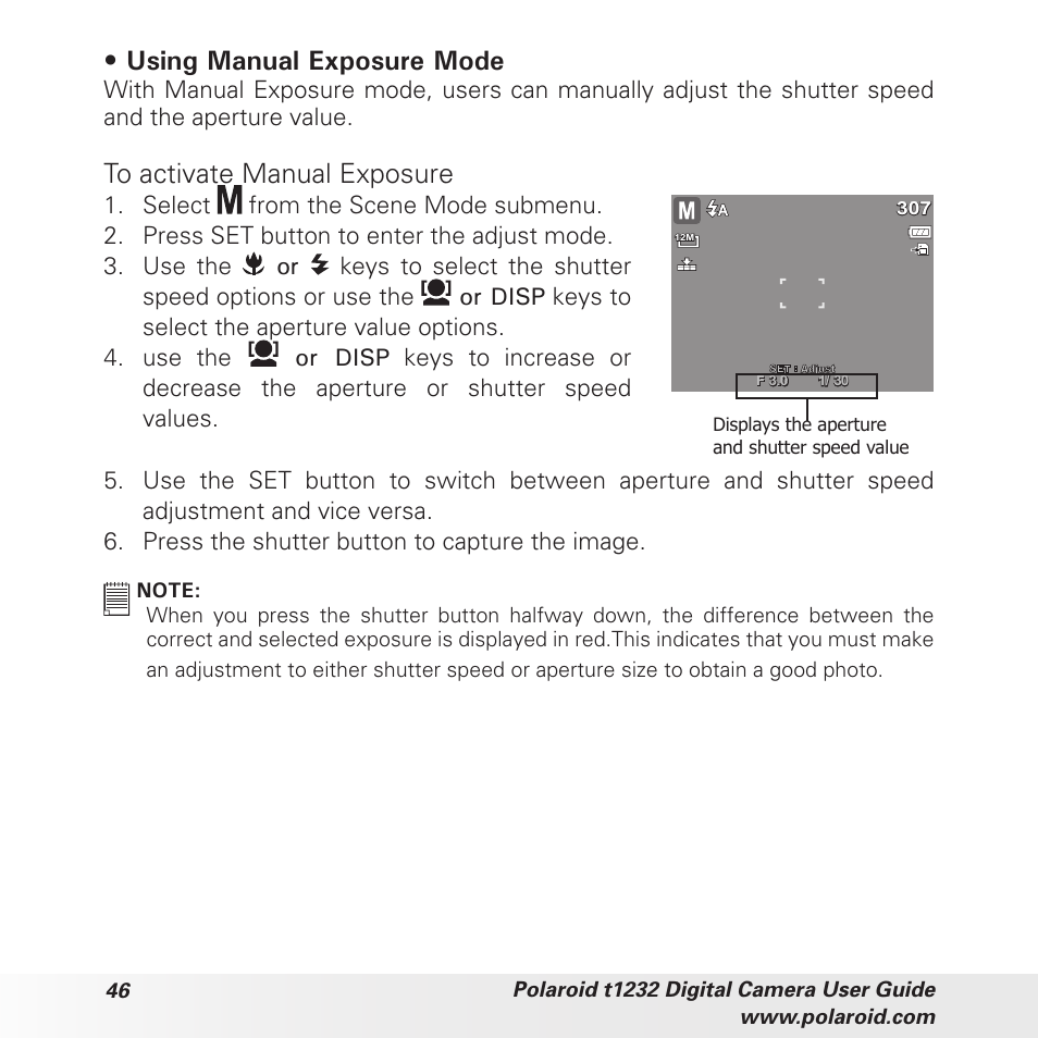 Using manual exposure mode | Polaroid t1232 User Manual | Page 46 / 95