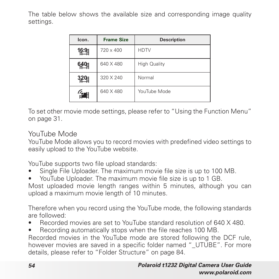 Youtube mode | Polaroid t1232 User Manual | Page 54 / 95