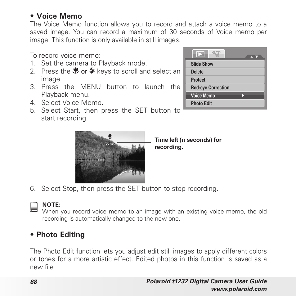 Photo editing | Polaroid t1232 User Manual | Page 68 / 95