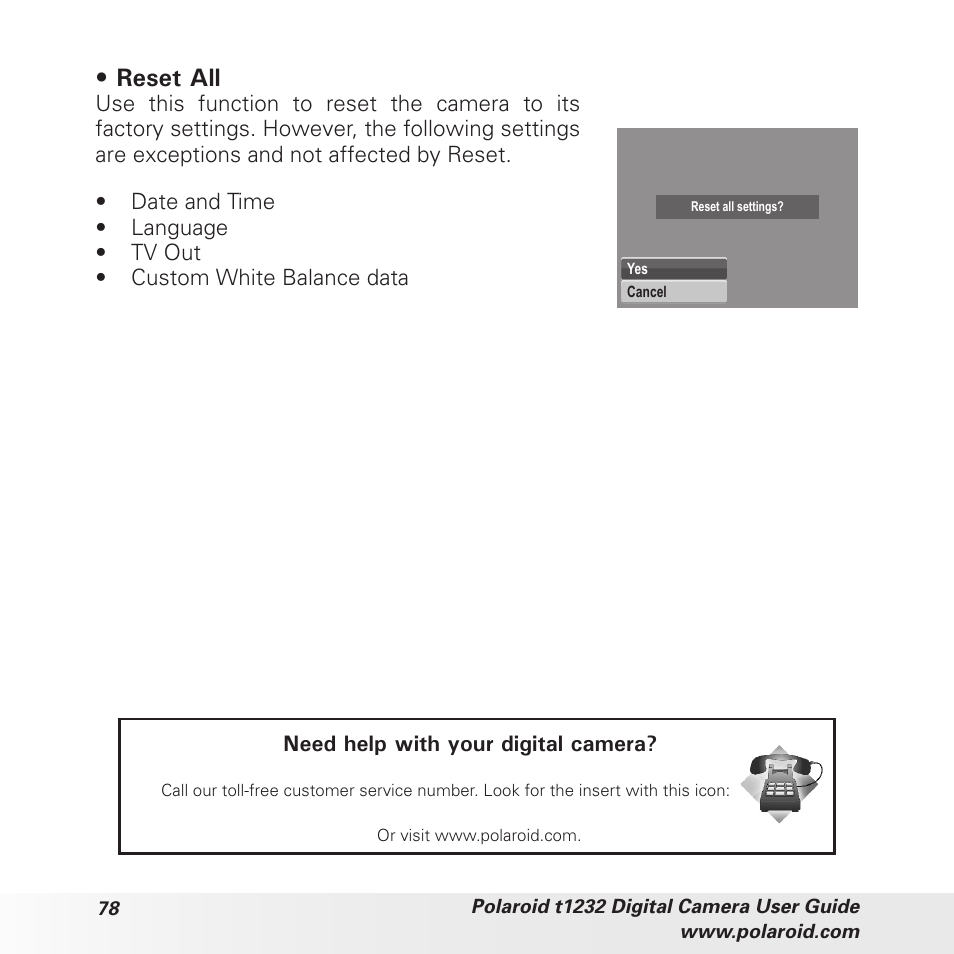 Reset all | Polaroid t1232 User Manual | Page 78 / 95