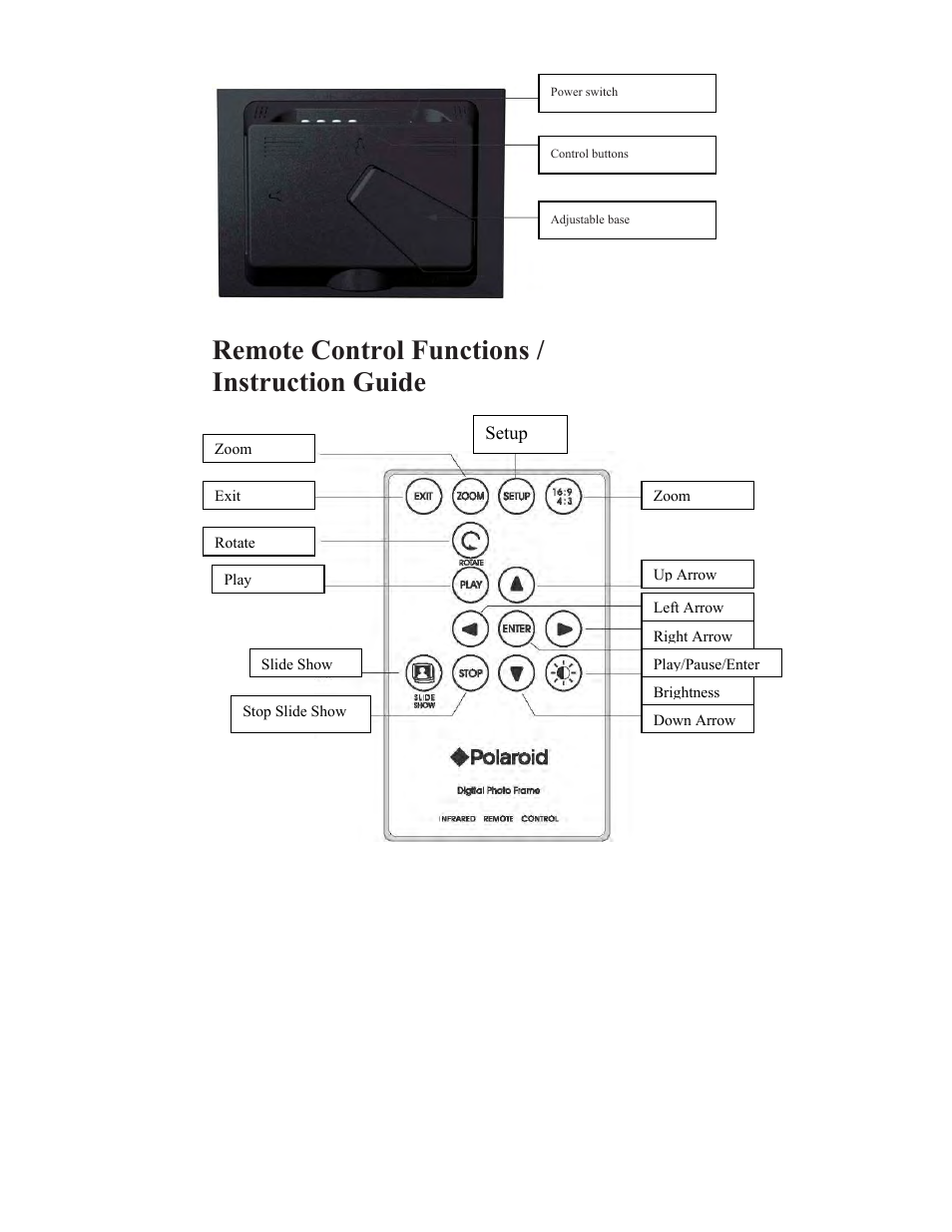 Remote control functions / instruction guide | Polaroid IDF-0720 User Manual | Page 5 / 10