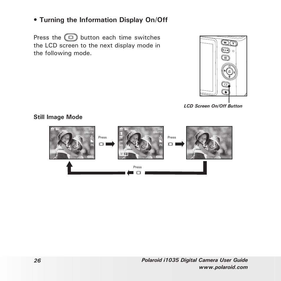 Turning the information display on/off | Polaroid I1035 User Manual | Page 26 / 117