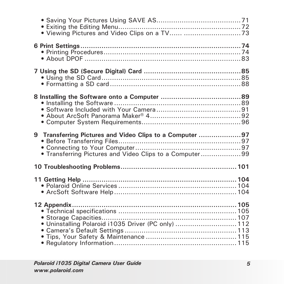 Polaroid I1035 User Manual | Page 5 / 117