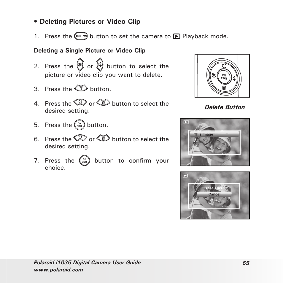 Deleting pictures or video clip | Polaroid I1035 User Manual | Page 65 / 117