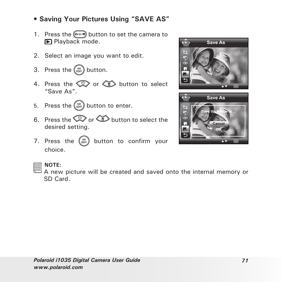 Saving your pictures using “save as | Polaroid I1035 User Manual | Page 71 / 117