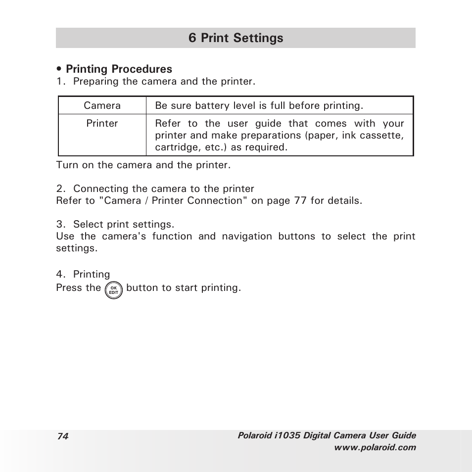 6 print settings | Polaroid I1035 User Manual | Page 74 / 117