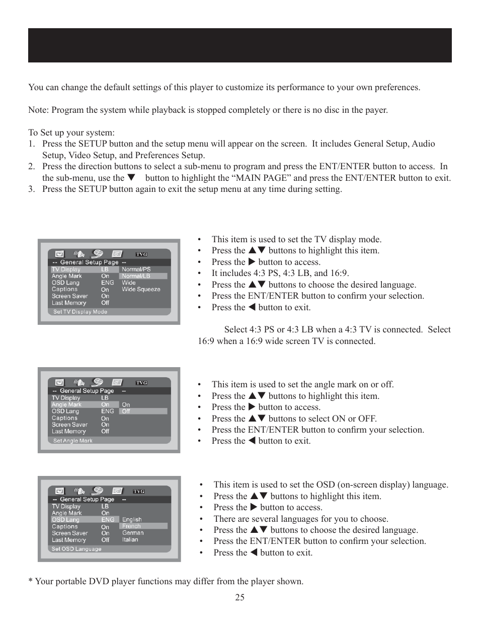 System setup, General setup | Polaroid DPA-10040K User Manual | Page 25 / 34