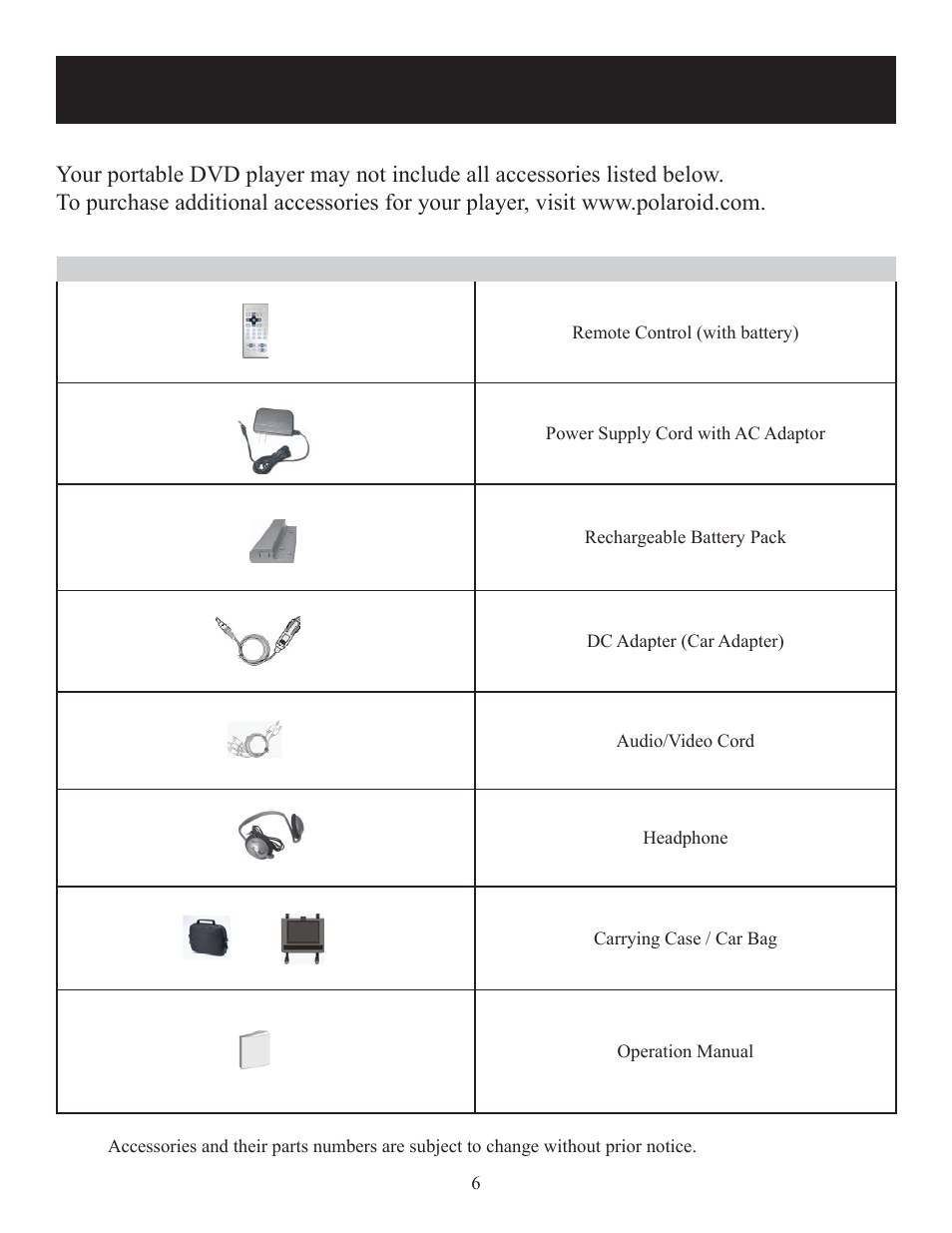 Accessories | Polaroid DPA-10040K User Manual | Page 6 / 34