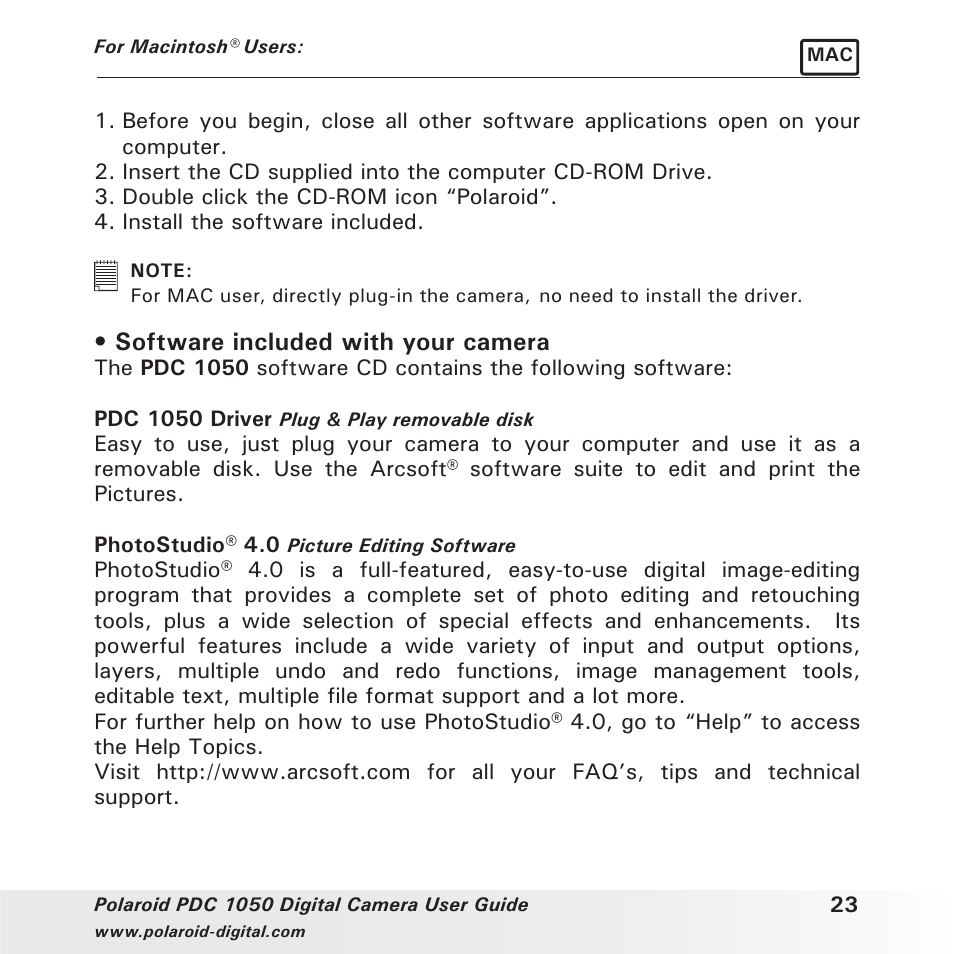 Software included with your camera | Polaroid PDC 1050 User Manual | Page 23 / 38