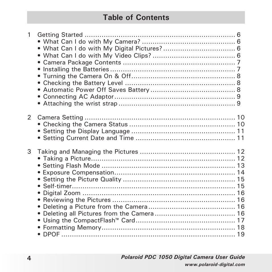 Polaroid PDC 1050 User Manual | Page 4 / 38