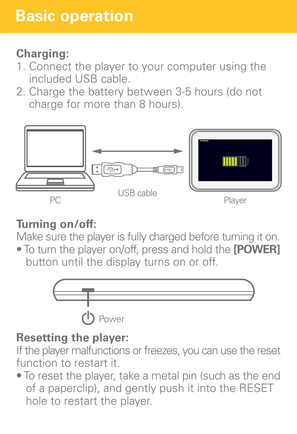 Basic operation | Polaroid PMP430-4 User Manual | Page 4 / 23