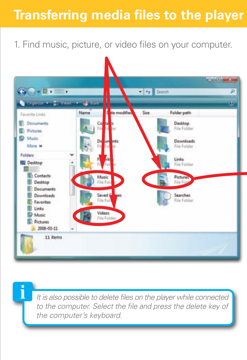 Transferring media files to the player | Polaroid PMP430-4 User Manual | Page 6 / 23