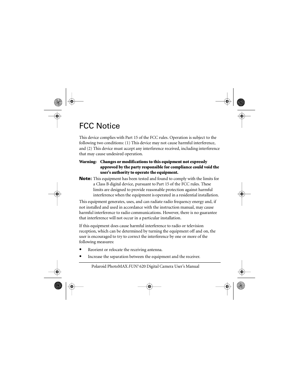 Fcc notice | Polaroid FUN 620 User Manual | Page 21 / 25
