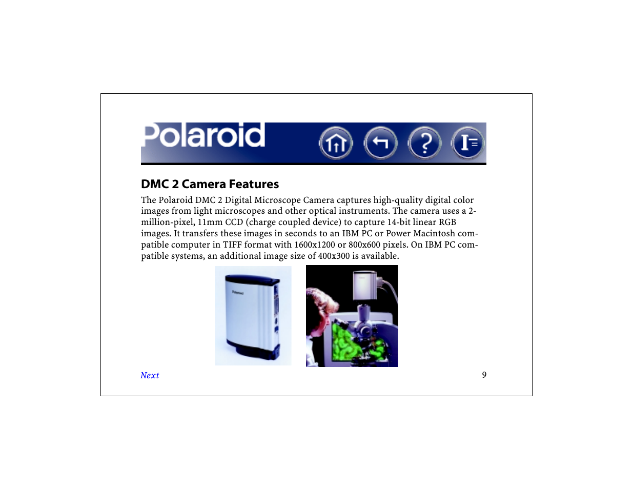 Dmc 2 camera features | Polaroid DCM 2 Online User Manual | Page 10 / 153