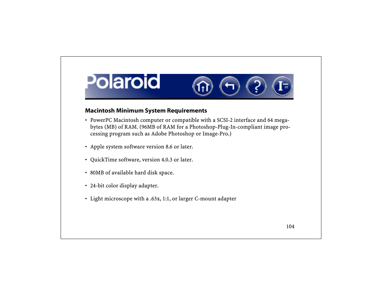 Macintosh minimum system requirements | Polaroid DCM 2 Online User Manual | Page 105 / 153