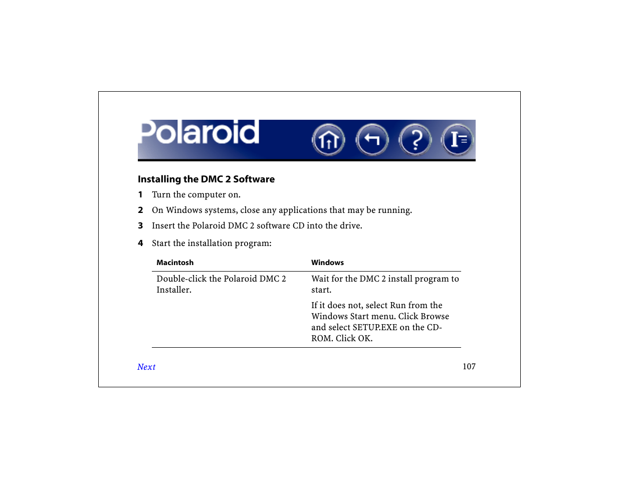 Installing the dmc 2 software, Install the dmc 2 software | Polaroid DCM 2 Online User Manual | Page 108 / 153