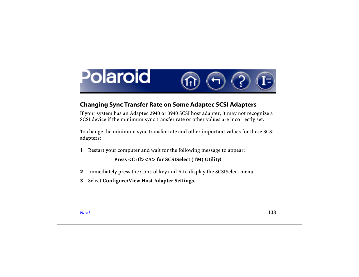 Changing sync transfer rate, On some adaptec scsi adapters | Polaroid DCM 2 Online User Manual | Page 139 / 153