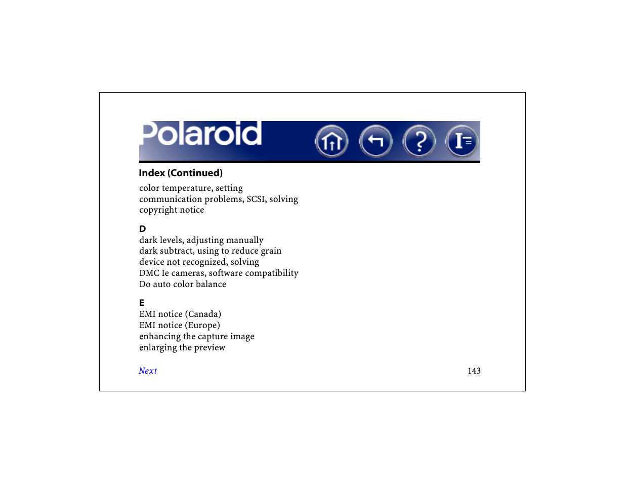 Next | Polaroid DCM 2 Online User Manual | Page 144 / 153