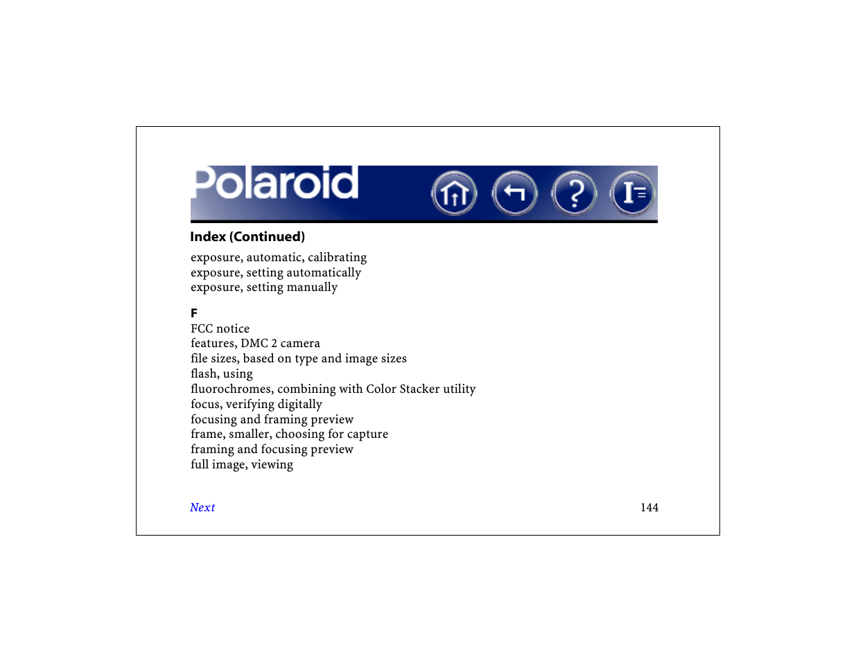 Next | Polaroid DCM 2 Online User Manual | Page 145 / 153