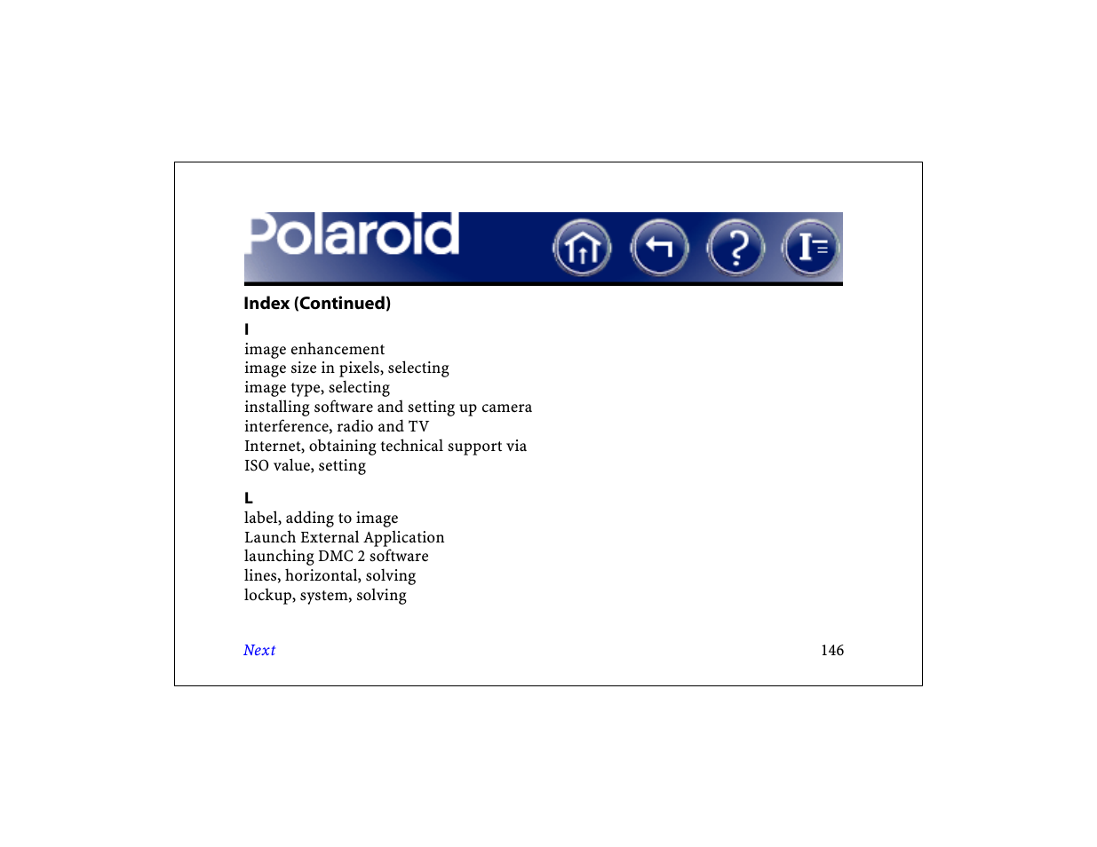 Next | Polaroid DCM 2 Online User Manual | Page 147 / 153