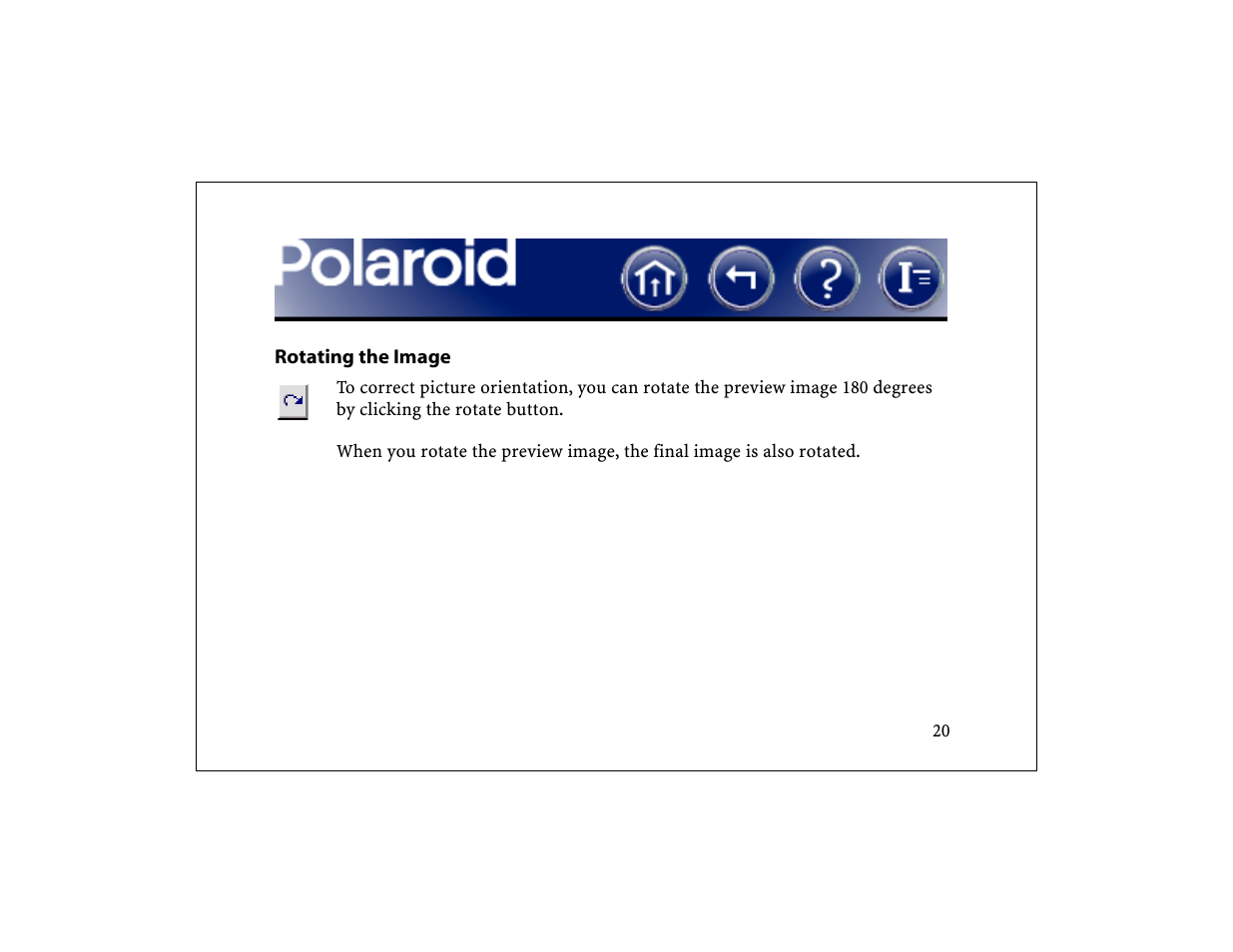 Rotating the image, Rotate the image | Polaroid DCM 2 Online User Manual | Page 21 / 153