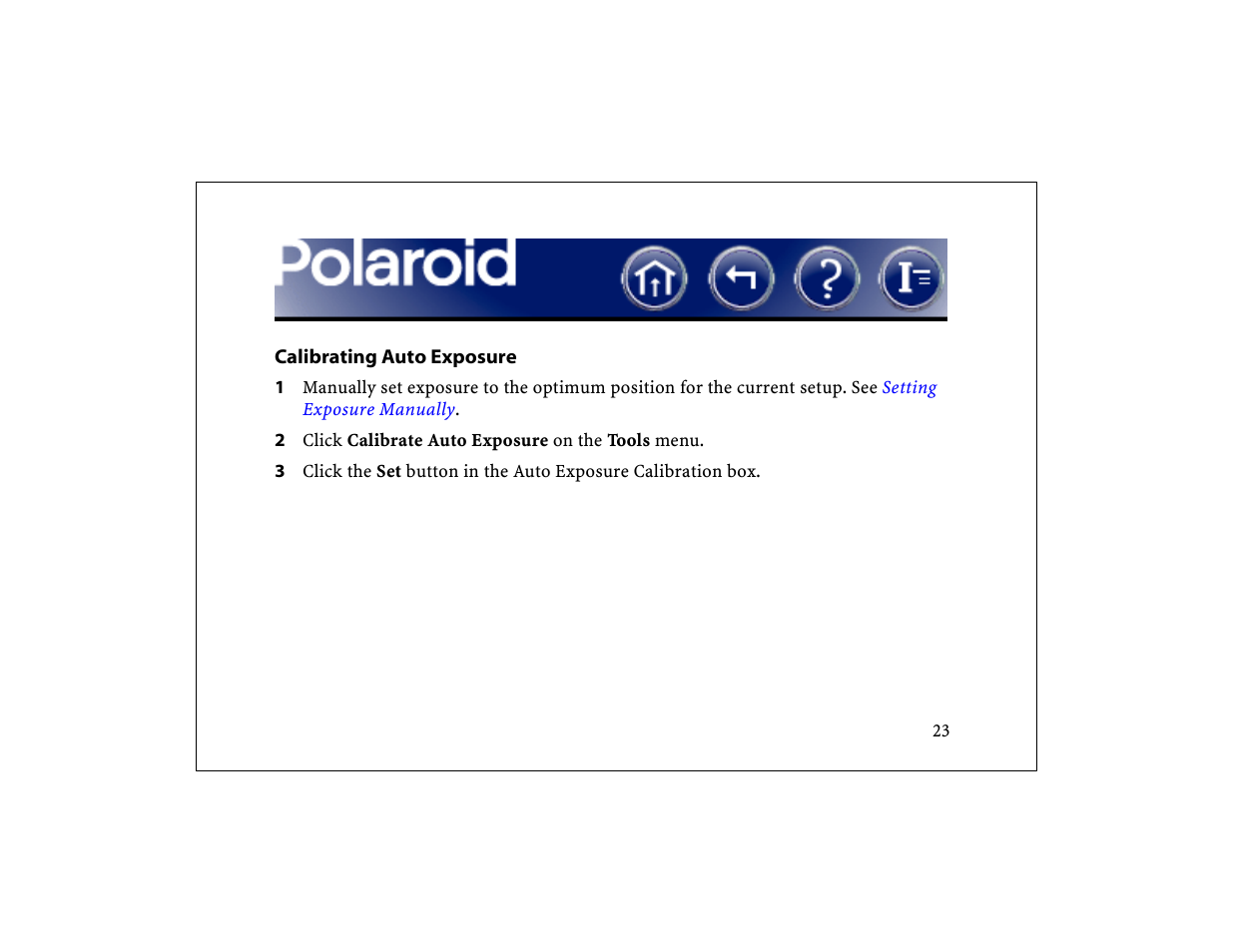 Calibrating auto exposure | Polaroid DCM 2 Online User Manual | Page 24 / 153