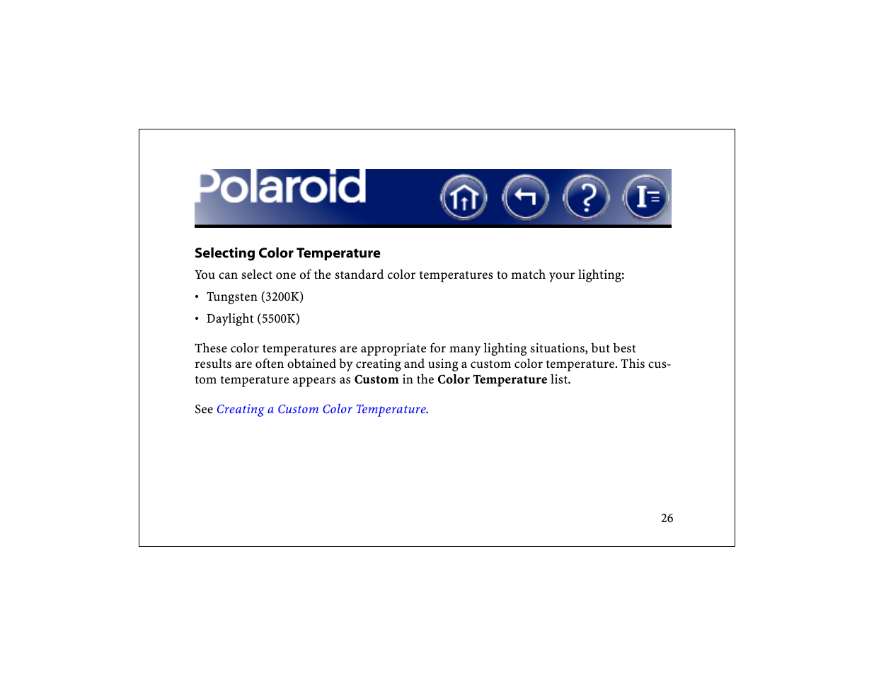 Selecting color temperature, Select color temperature | Polaroid DCM 2 Online User Manual | Page 27 / 153