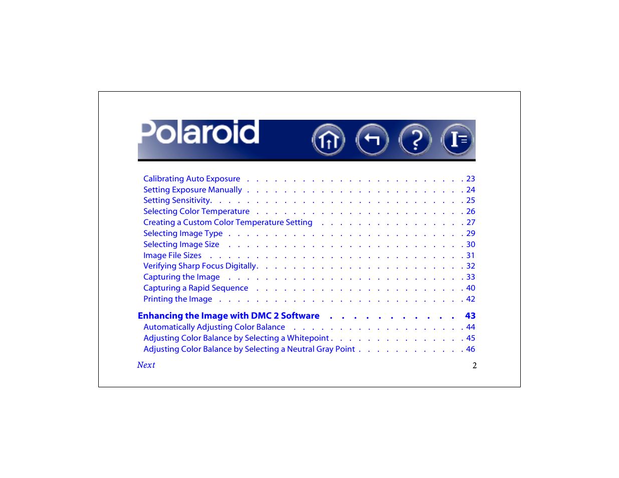 Next | Polaroid DCM 2 Online User Manual | Page 3 / 153