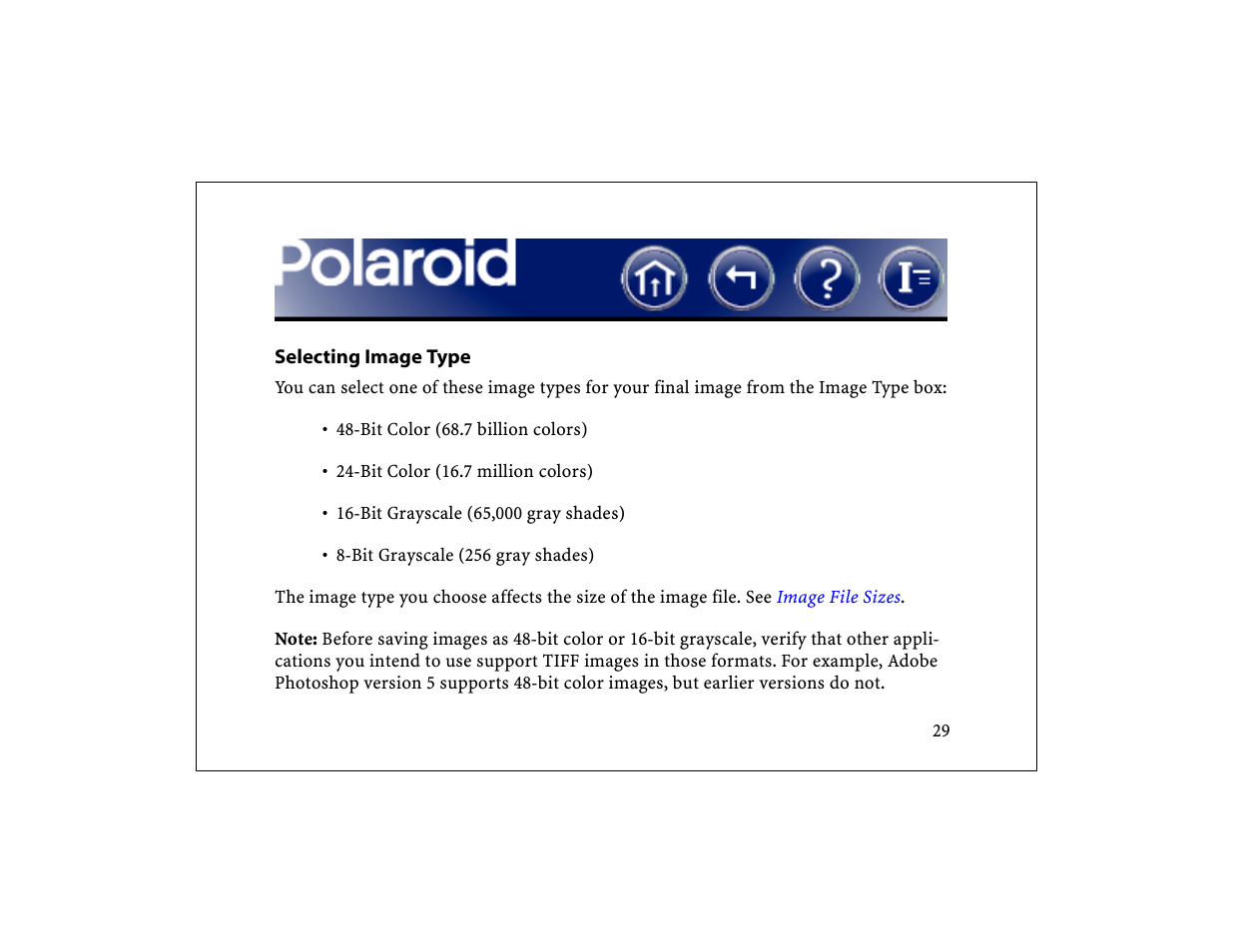 Selecting image type, Select image type | Polaroid DCM 2 Online User Manual | Page 30 / 153