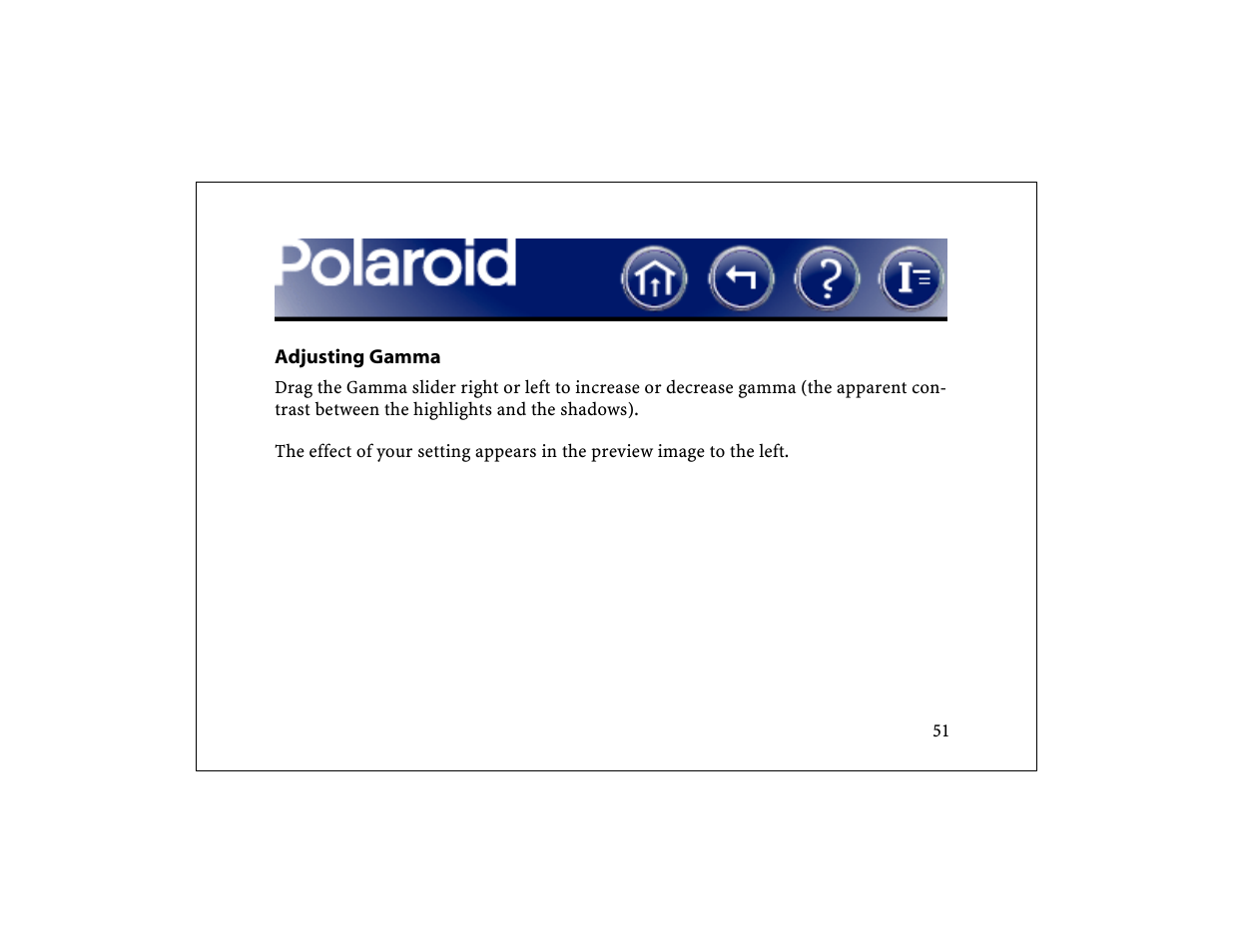 Adjusting gamma, Adjust gamma | Polaroid DCM 2 Online User Manual | Page 52 / 153