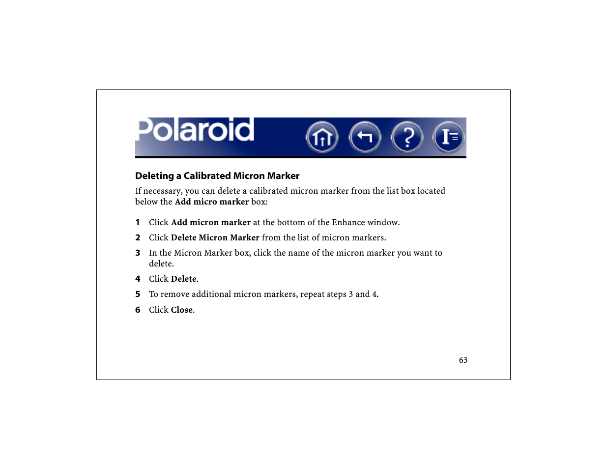 Deleting a calibrated micron marker | Polaroid DCM 2 Online User Manual | Page 64 / 153