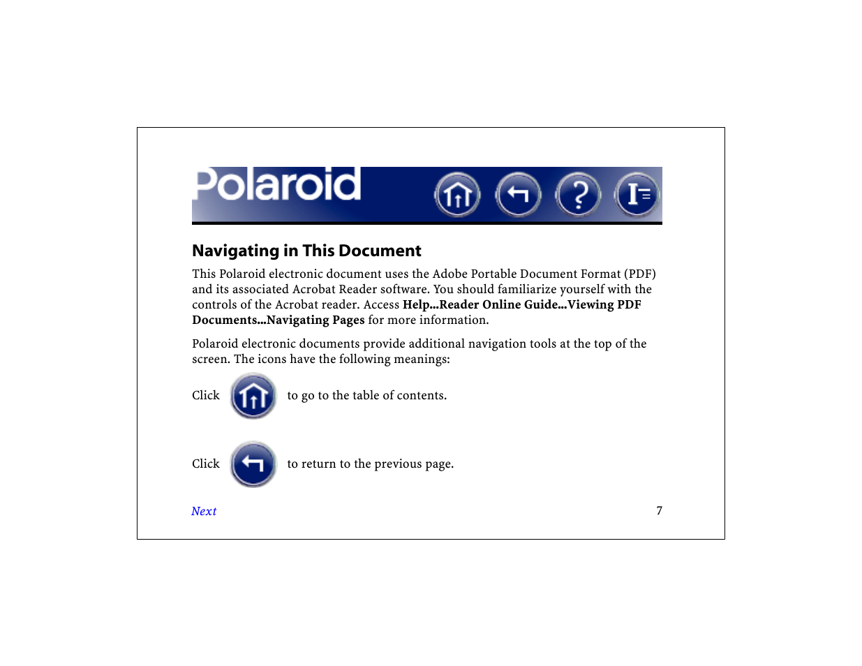 Navigating in this document | Polaroid DCM 2 Online User Manual | Page 8 / 153