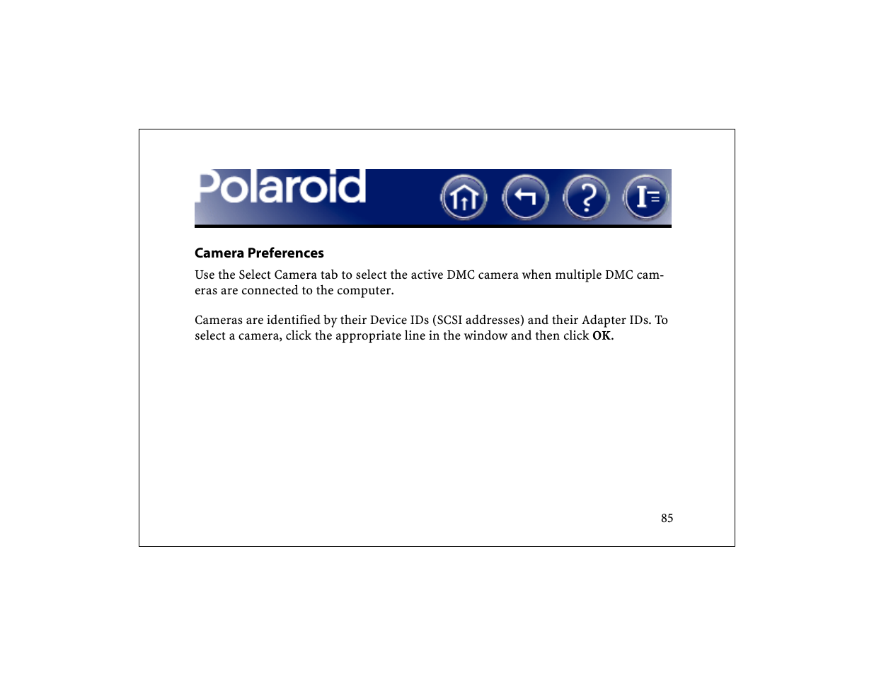 Camera preferences, Cameras | Polaroid DCM 2 Online User Manual | Page 86 / 153