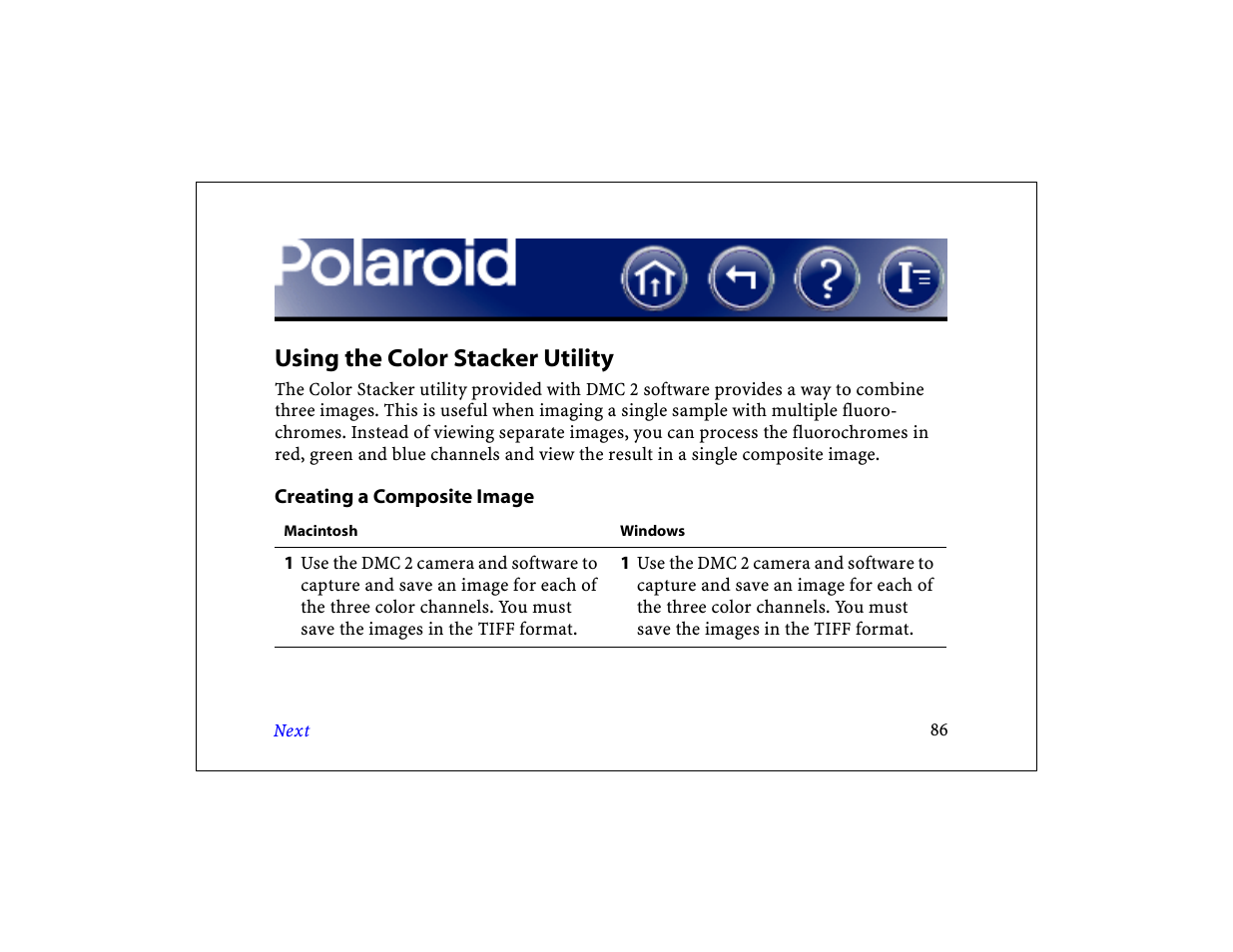 Using the color stacker utility, Creating a composite image | Polaroid DCM 2 Online User Manual | Page 87 / 153