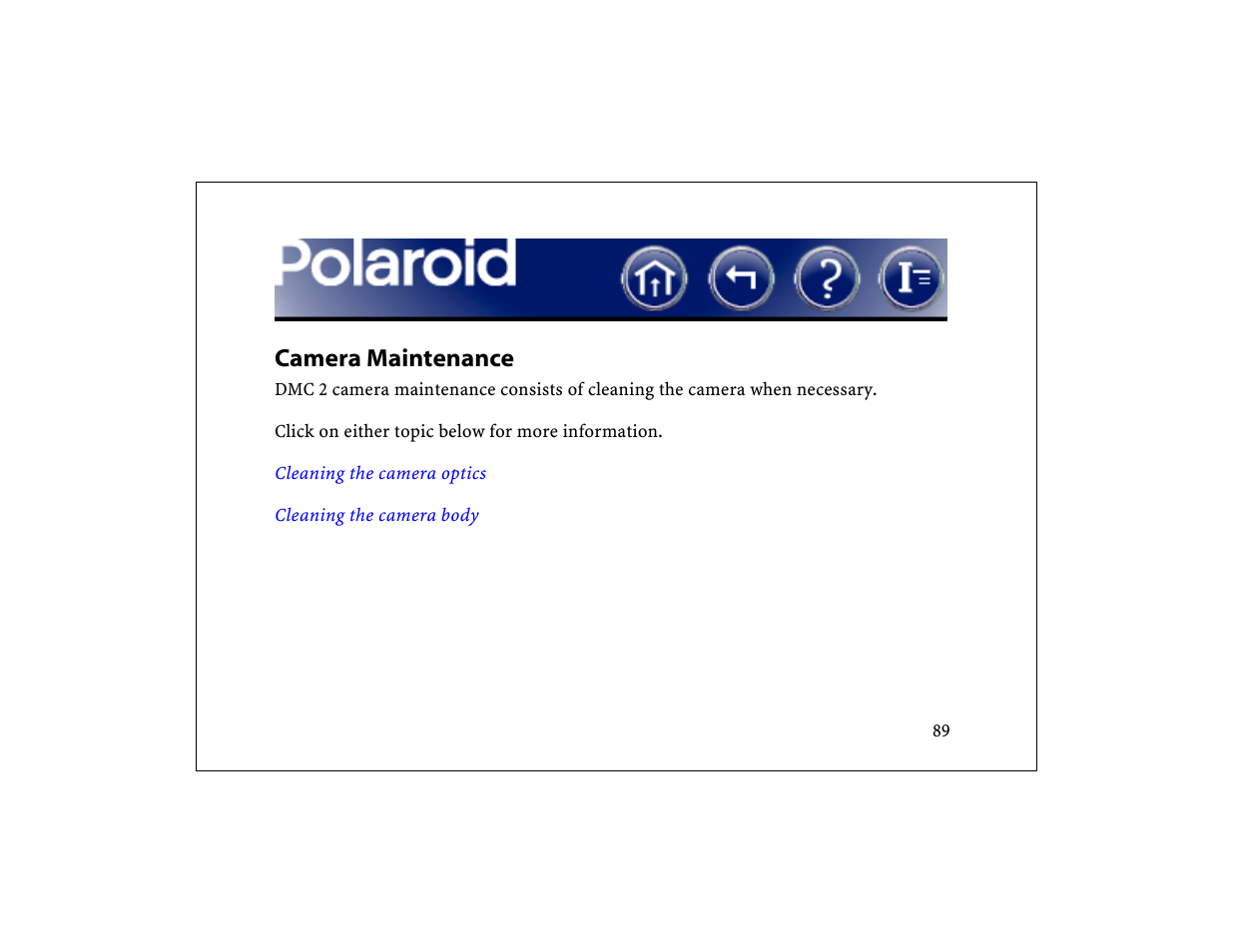 Camera maintenance | Polaroid DCM 2 Online User Manual | Page 90 / 153