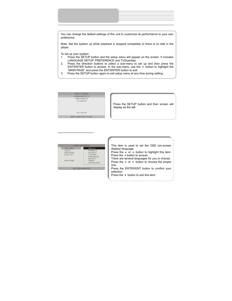 System setup | Polaroid PDM-1058 User Manual | Page 30 / 39